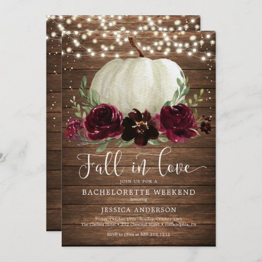 Rustic Wood Pumpkin Bachelorette Party Itinerary Kaart (Voorkant / Achterkant)