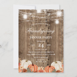 Rustic Wood Pumpkin & Floral Friendsgiving Dinner Kaart