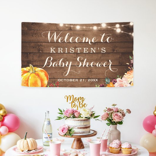 Rustic Wood Pumpkin Floral Herfst najaar Baby show Spandoek