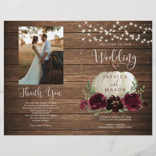 Rustic Wood Pumpkin Folded Wedding Programme Flyer (Voorkant)