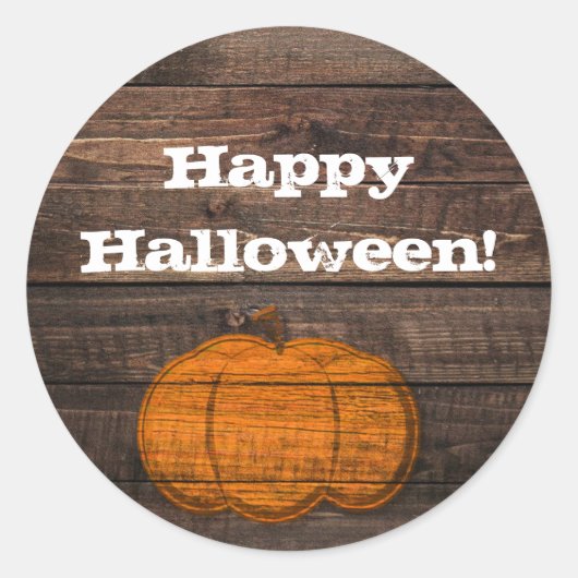 Rustic Wood Pumpkin Halloween Herfst Autumn Favor Ronde Sticker (Voorkant)
