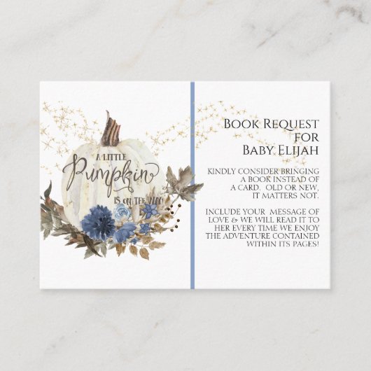 Rustic Wood Pumpkin Navy Blue Floral Book Request Visitekaartje (Voorkant)