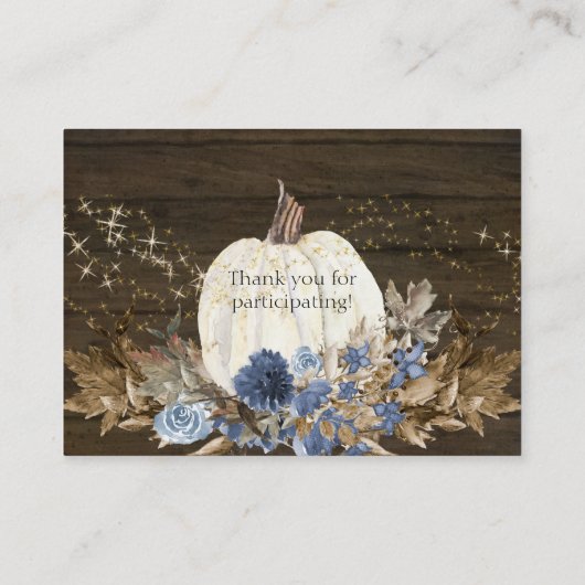 Rustic Wood Pumpkin Navy Blue Floral Book Request Visitekaartje (Achterkant)