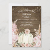 Rustic Wood Pumpkin Pampas Grass Pink Girl Baby Kaart (Voorkant)