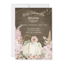 Rustic Wood Pumpkin Pampas Grass Pink Girl Baby