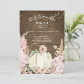 Rustic Wood Pumpkin Pampas Grass Pink Girl Baby Kaart (Staand voorkant)