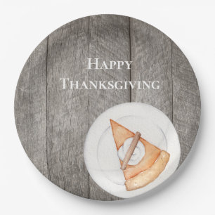 Rustic Wood Pumpkin Pie Happy Thanksgiving Papieren Bordje