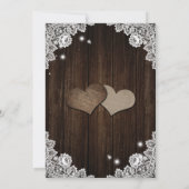 Rustic Wood Purple and Blue Floral Hearts Wedding Kaart (Achterkant)