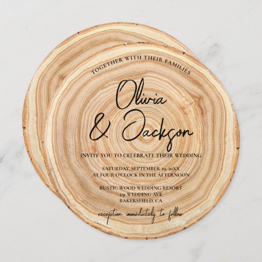 Rustic Wood QR Code Wedding Kaart (Voorkant / Achterkant)