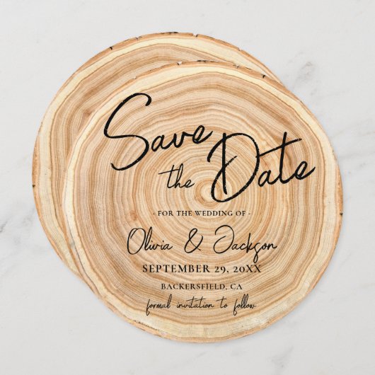Rustic Wood QR Code Wedding Save the Date Kaart (Voorkant / Achterkant)