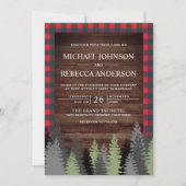 Rustic Wood Red Buffalo Pset Evergreen Wedding Kaart (Voorkant)