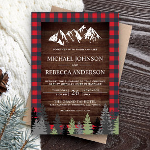 Rustic Wood Red Buffalo Pset Mountain Wedding Kaart