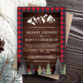 Rustic Wood Red Buffalo Pset Mountain Wedding Kaart