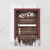 Rustic Wood Red Buffalo Pset Mountain Wedding RSVP Kaartje (Voorkant)