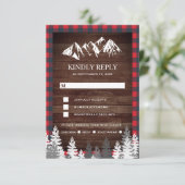 Rustic Wood Red Buffalo Pset Mountain Wedding RSVP Kaartje (Staand voorkant)