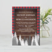 Rustic Wood Red Buffalo Pset White Pine Wedding Kaart (Staand voorkant)