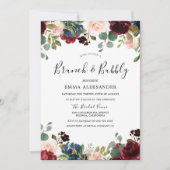 Rustic Wood Red Burgundy Floral Brunch & Bubble Kaart (Voorkant)