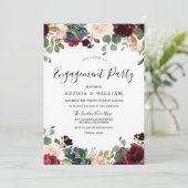 Rustic Wood Red Burgundy Floral Engagement Party Kaart (Staand voorkant)
