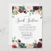 Rustic Wood Red Burgundy Floral Sweet 16 Party Kaart (Voorkant)