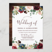 Rustic Wood Red Burgundy Floral Wedding Invite