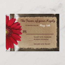 Rustic Wood Red Daisy Country Weddenschap RSVP-kaa RSVP Kaartje