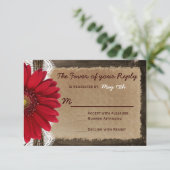 Rustic Wood Red Daisy Country Weddenschap RSVP-kaa RSVP Kaartje (Staand voorkant)