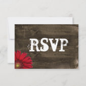 Rustic Wood Red Daisy Country Weddenschap RSVP-kaa RSVP Kaartje (Achterkant)