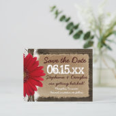 Rustic Wood Red Daisy Save the Date Briefkaarten (Staand voorkant)