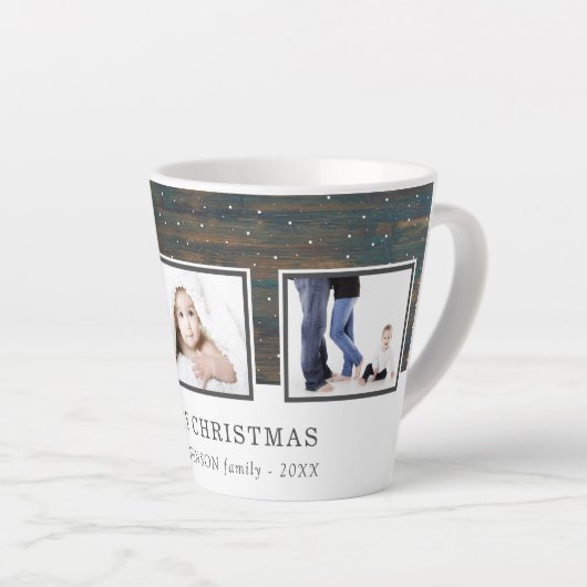 Rustic Wood Red Family 3 Foto Collage Holiday Latte Mok (Rechterhoek)