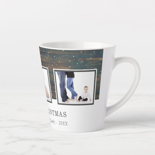 Rustic Wood Red Family 3 Foto Collage Holiday Latte Mok (Rechts)