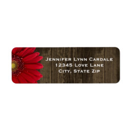 Rustic Wood Red Gerber Daisy Adresetiketten Etiket