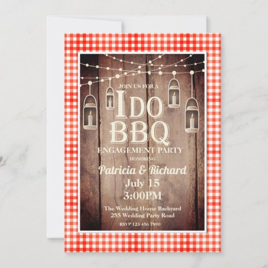 Rustic Wood Red Gingham I Do BBQ Verloving Kaart (Voorkant)
