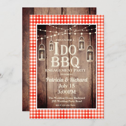 Rustic Wood Red Gingham I Do BBQ Verloving Kaart (Voorkant / Achterkant)