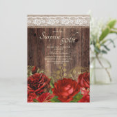 Rustic Wood Red Gold Flowers Burlap Surprise 50th Kaart (Staand voorkant)