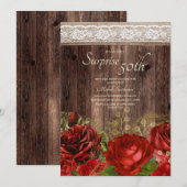 Rustic Wood Red Gold Flowers Burlap Surprise 50th Kaart (Voorkant / Achterkant)