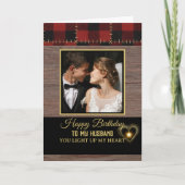 Rustic Wood Red Plaid Happy Birthday my Husband  Kaart (Voorkant)