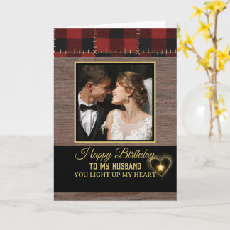 Rustic Wood Red Plaid Happy Birthday my Husband  Kaart