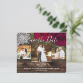 Rustic Wood Red Roses Floral Foto opslaan Datum (Staand voorkant)