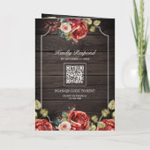 Rustic Wood Red Roses Floral Frame QR Code Wedding (Achterkant)