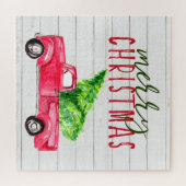 Rustic Wood Red Truck kerstboomfeesten boerderij Legpuzzel (Horizontaal)