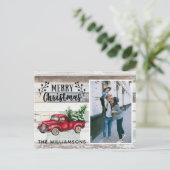 Rustic Wood  Red Truck Photo Script Merry Feestdagenkaart (Staand voorkant)