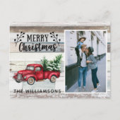 Rustic Wood  Red Truck Photo Script Merry Feestdagenkaart (Voorkant)