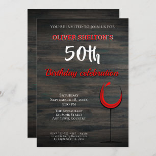 Rustic Wood Red Wine Glass 50th Birthday Party Kaart