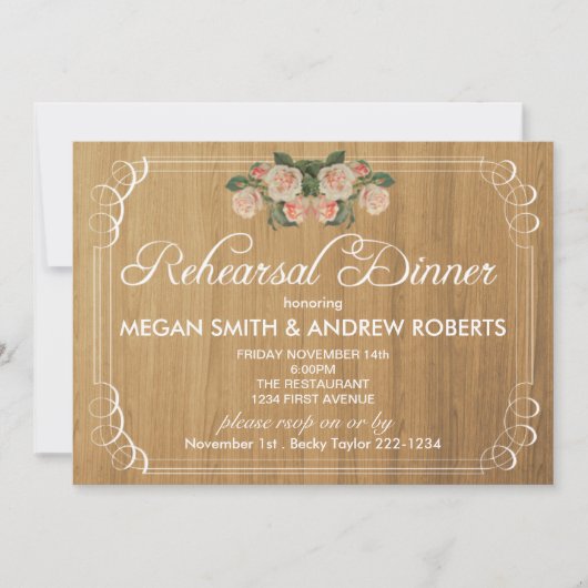 Rustic Wood Rehearsal Dinner Invitation Kaart (Voorkant)