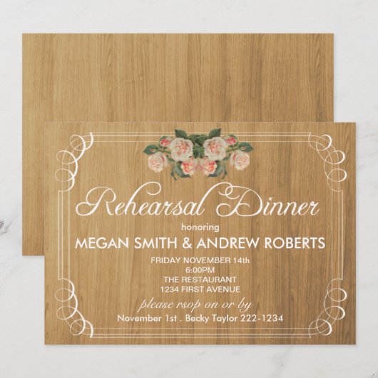 Rustic Wood Rehearsal Dinner Invitation Kaart (Voorkant / Achterkant)