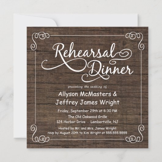 Rustic Wood Rehearsal Dinner Invitations Kaart (Voorkant)