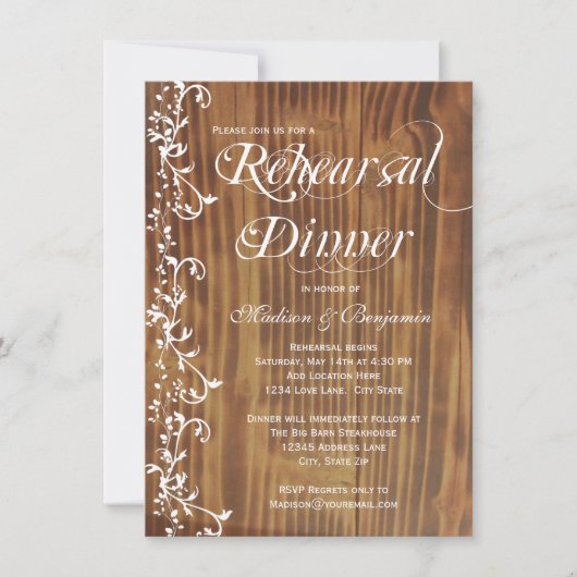 Rustic Wood Rehearsal Dinner Invitations Kaart (Voorkant)