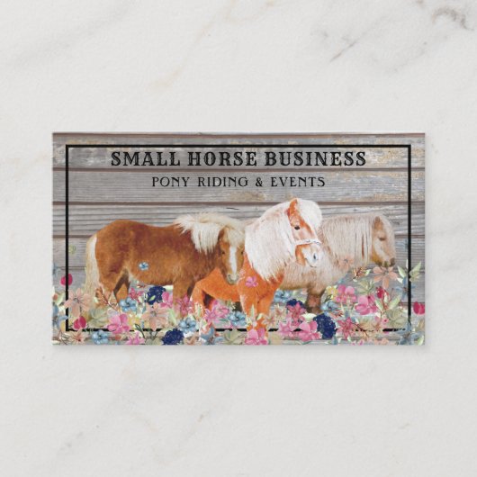 Rustic Wood Ride Club Pony Floral Small Horse Visitekaartje (Voorkant)