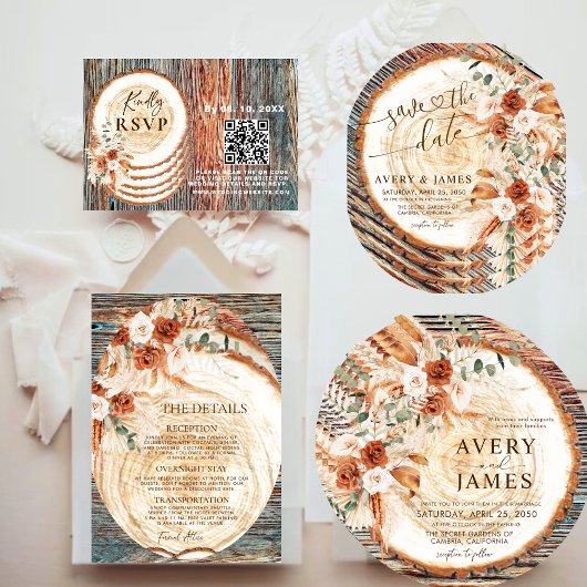 Rustic Wood Ring Save The Date – Boho Floral Photo Kaart