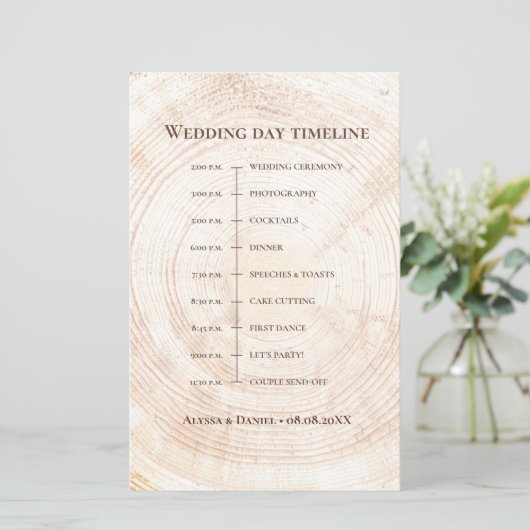 Rustic Wood Rings Wedding Day Tijdschema (Staand voorkant)
